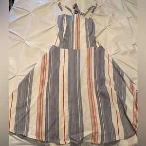 Red white and blue striped bow tie, black less dress